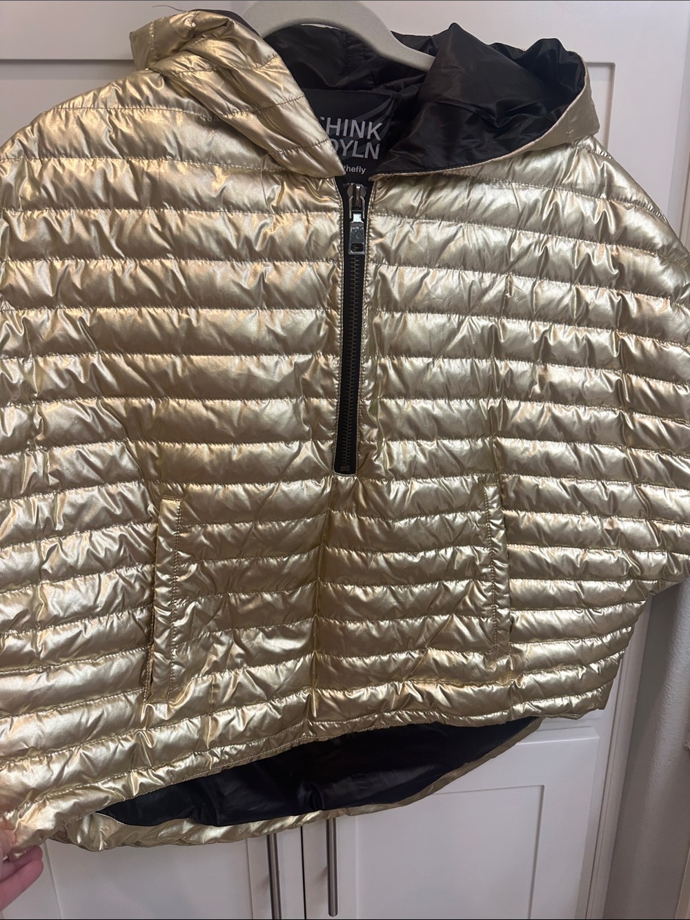 THINK ROYLN Metallic Gold Quilted Half-Zip Hooded Puffer